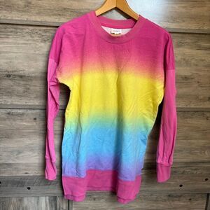 LuLaRoe S Vibrant Pink Rainbow Longsleeve Top Preppy Boardwalk Athleisure Casual